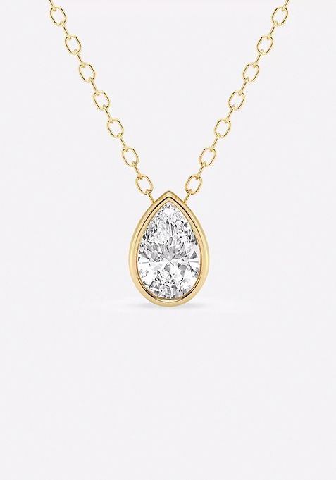 1 ctw Pear Lab Grown Diamond Bezel Set Solitaire Pendant with Adjustable Chain