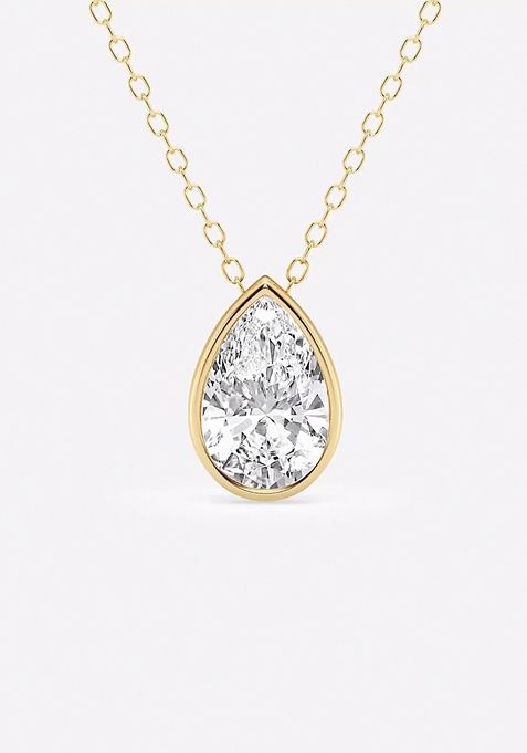 1 1/2 ctw Pear Lab Grown Diamond Bezel Set Solitaire Pendant with Adjustable Chain