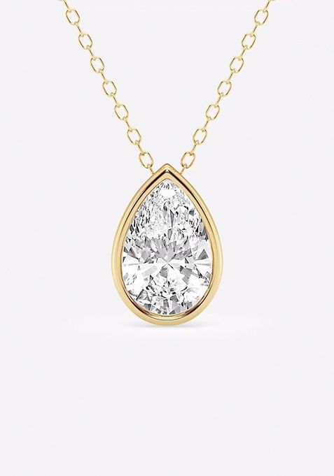 2 ctw Pear Lab Grown Diamond Bezel Set Solitaire Pendant with Adjustable Chain