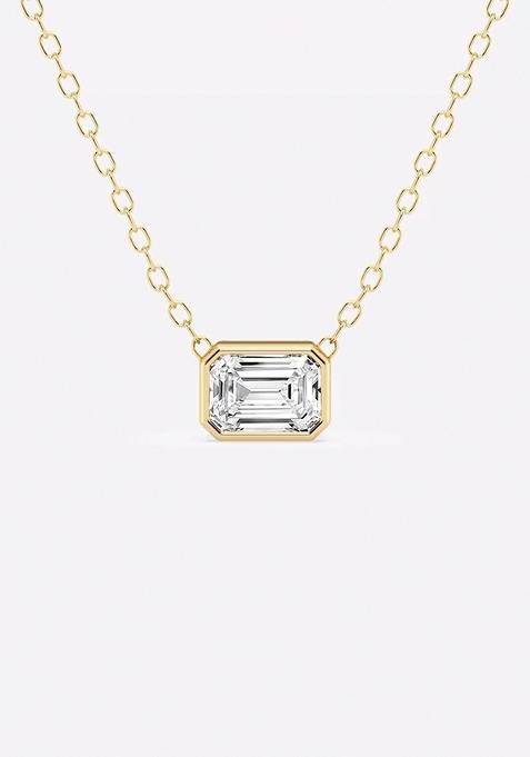 1/2 ctw Emerald Lab Grown Diamond Bezel Set Solitaire Pendant with Adjustable Chain