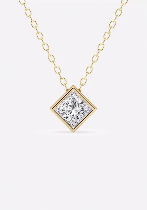 1 ctw Princess Lab Grown Diamond Bezel Set Solitaire Pendant with Adjustable Chain