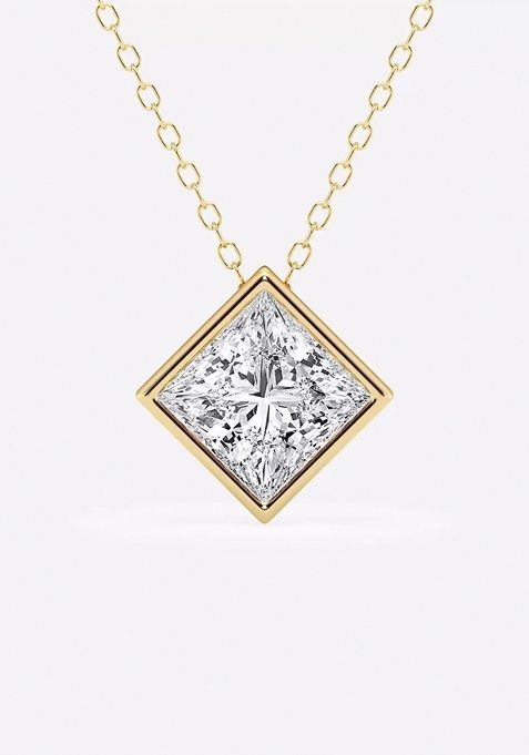 2 ctw Princess Lab Grown Diamond Bezel Set Solitaire Pendant with Adjustable Chain