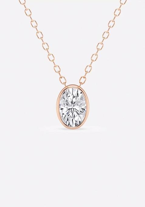 1/2 ctw Oval Lab Grown Diamond Bezel Set Solitaire Pendant with Adjustable Chain