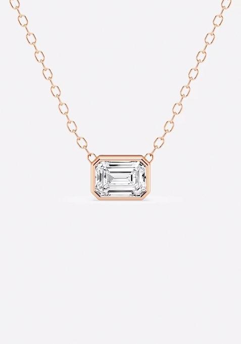 1/2 ctw Emerald Lab Grown Diamond Bezel Set Solitaire Pendant with Adjustable Chain