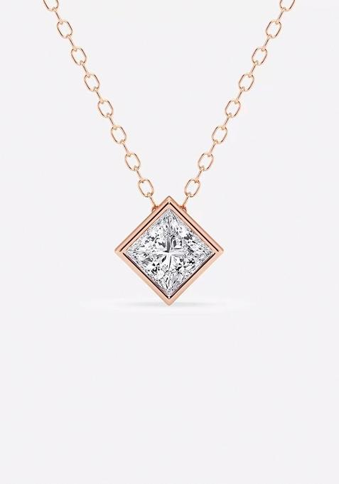 1 ctw Princess Lab Grown Diamond Bezel Set Solitaire Pendant with Adjustable Chain