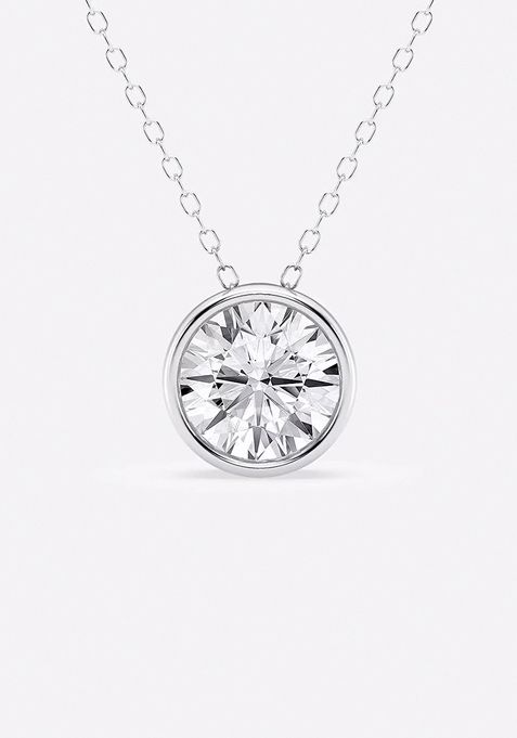 2 ctw Round Lab Grown Diamond Bezel Set Solitaire Pendant with Adjustable Chain