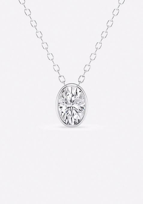 1 ctw Oval Lab Grown Diamond Bezel Set Solitaire Pendant with Adjustable Chain