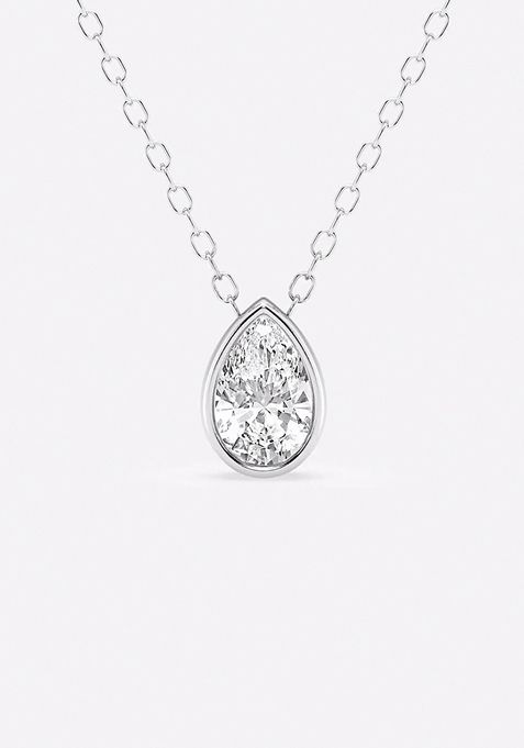 1 ctw Pear Lab Grown Diamond Bezel Set Solitaire Pendant with Adjustable Chain