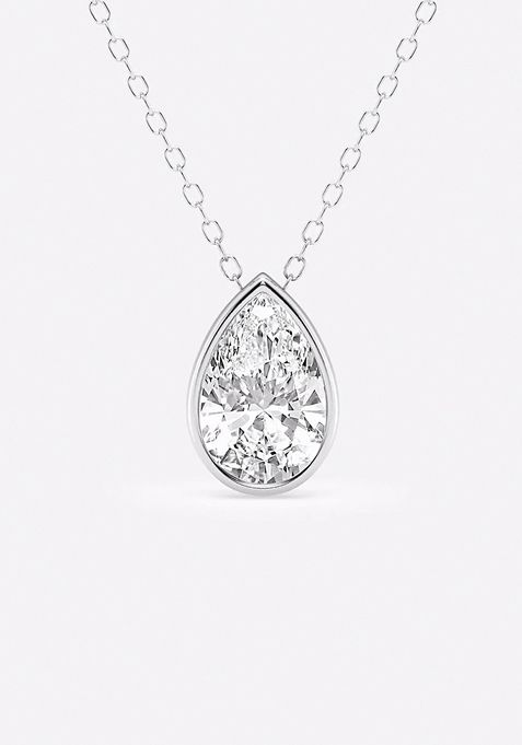 1 1/2 ctw Pear Lab Grown Diamond Bezel Set Solitaire Pendant with Adjustable Chain