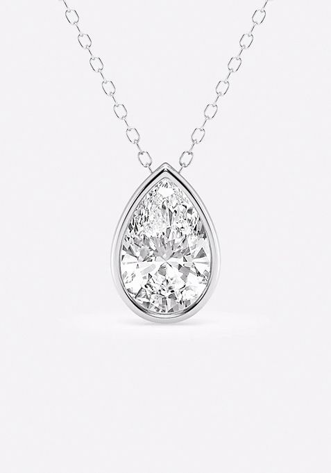 2 ctw Pear Lab Grown Diamond Bezel Set Solitaire Pendant with Adjustable Chain