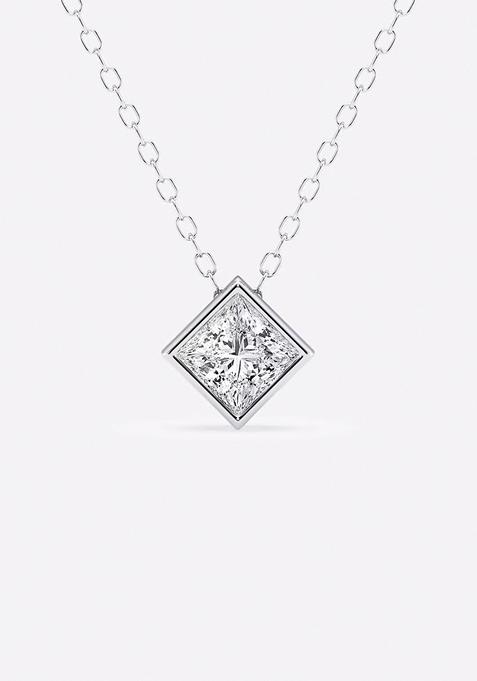1 ctw Princess Lab Grown Diamond Bezel Set Solitaire Pendant with Adjustable Chain