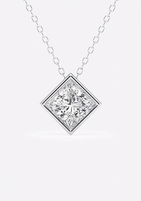 1 1/2 ctw Princess Lab Grown Diamond Bezel Set Solitaire Pendant with Adjustable Chain