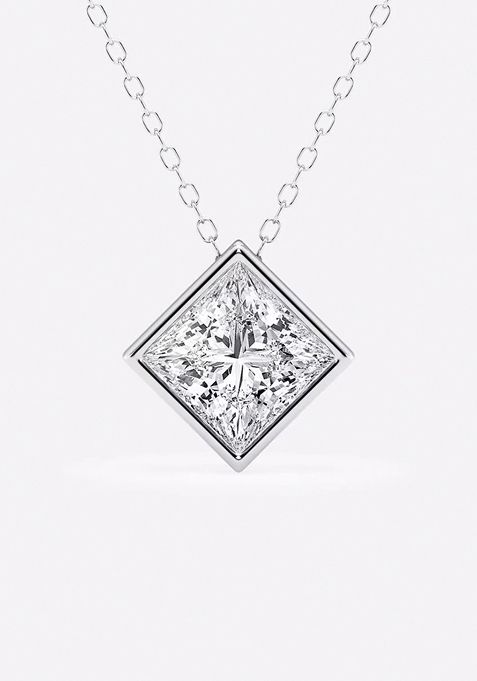 2 ctw Princess Lab Grown Diamond Bezel Set Solitaire Pendant with Adjustable Chain