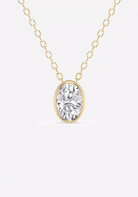 1/2 ctw Oval Lab Grown Diamond Bezel Set Solitaire Pendant with Adjustable Chain