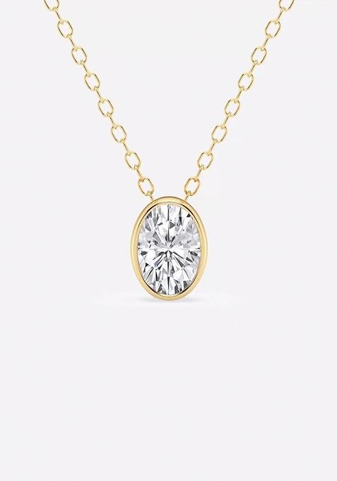 1 ctw Oval Lab Grown Diamond Bezel Set Solitaire Pendant with Adjustable Chain