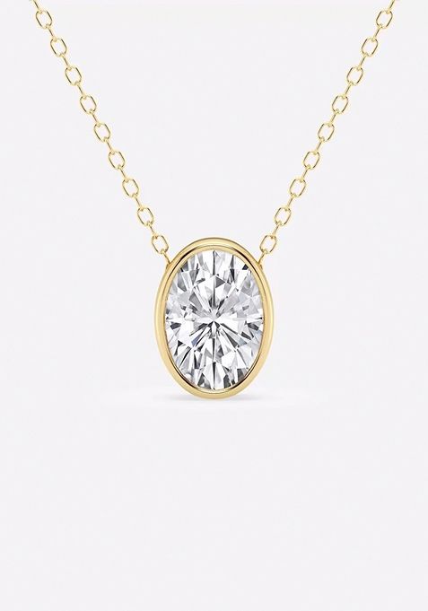 1 1/2 ctw Oval Lab Grown Diamond Bezel Set Solitaire Pendant with Adjustable Chain