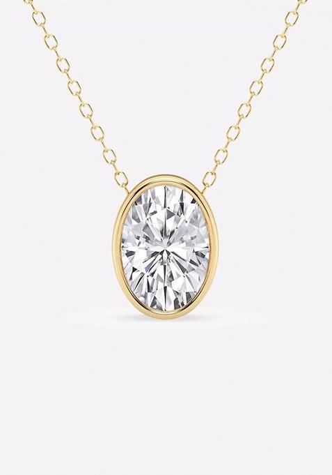 2 ctw Oval Lab Grown Diamond Bezel Set Solitaire Pendant with Adjustable Chain