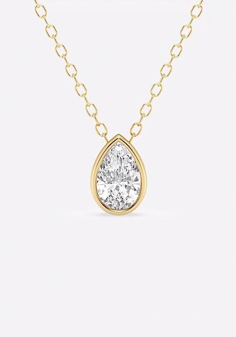 1 ctw Pear Lab Grown Diamond Bezel Set Solitaire Pendant with Adjustable Chain