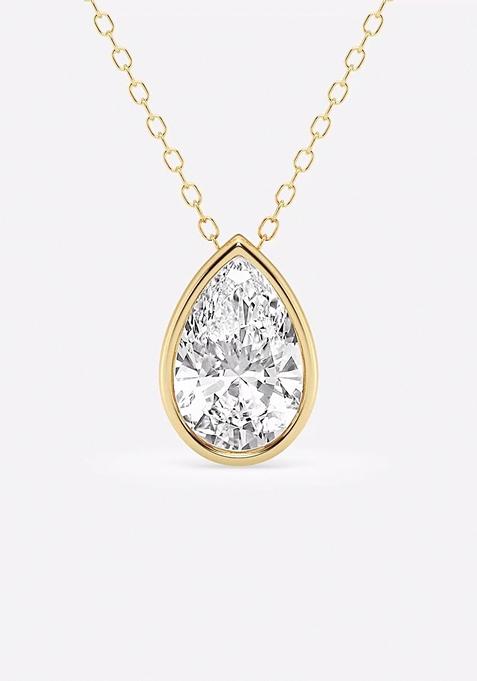 2 ctw Pear Lab Grown Diamond Bezel Set Solitaire Pendant with Adjustable Chain