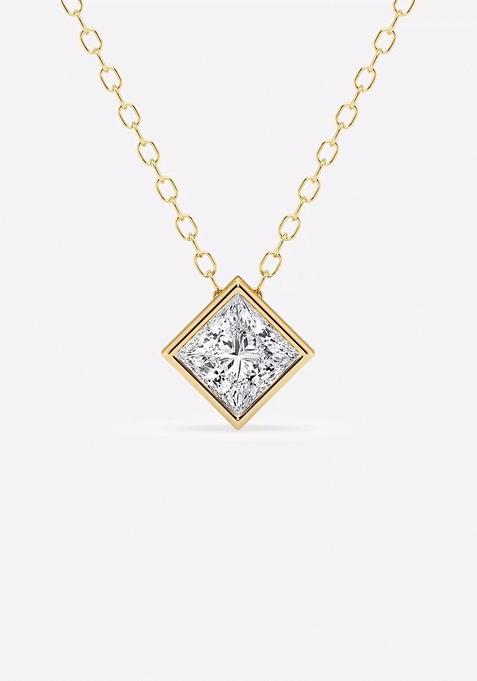 1/2 ctw Princess Lab Grown Diamond Bezel Set Solitaire Pendant with Adjustable Chain