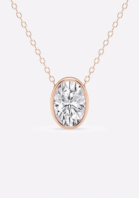 1 1/2 ctw Oval Lab Grown Diamond Bezel Set Solitaire Pendant with Adjustable Chain