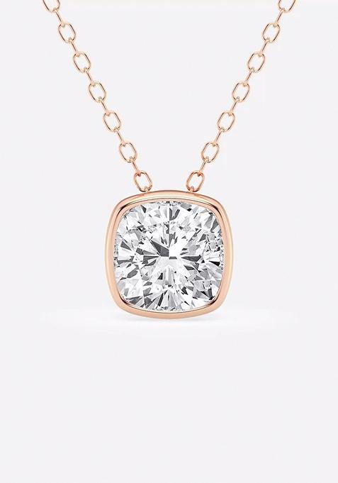 1 1/2 ctw Cushion Lab Grown Diamond Bezel Set Solitaire Pendant with Adjustable Chain