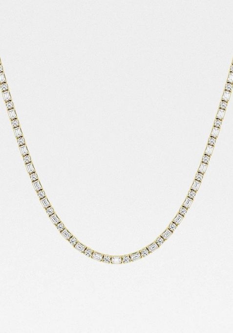 13 1/3 ctw Emerald Lab Grown Diamond Alternating Tennis Necklace