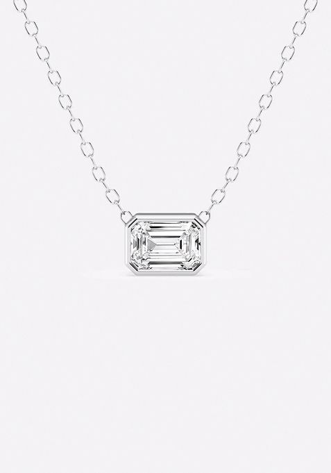 1/2 ctw Emerald Lab Grown Diamond East West Bezel Set Solitaire Pendant with Adjustable Chain