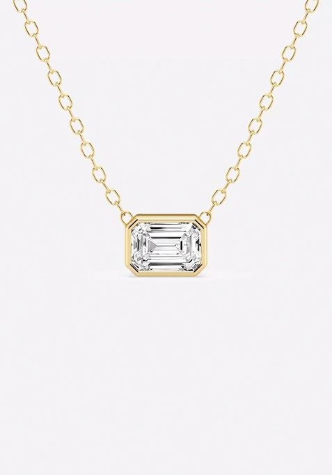 1/2 ctw Emerald Lab Grown Diamond East West Bezel Set Solitaire Pendant with Adjustable Chain