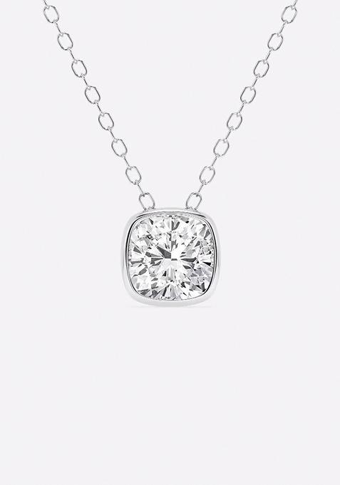 1 ctw Cushion Lab Grown Diamond Bezel Set Solitaire Pendant with Adjustable Chain