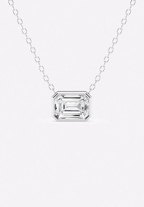 1 ctw Emerald Lab Grown Diamond East West Bezel Set Solitaire Pendant with Adjustable Chain