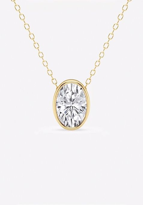 1 ctw Oval Lab Grown Diamond Bezel Set Solitaire Pendant with Adjustable Chain