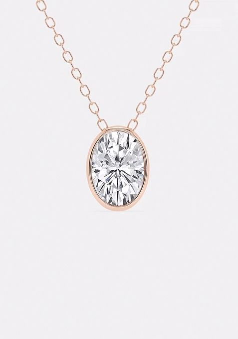 1 ctw Oval Lab Grown Diamond Bezel Set Solitaire Pendant with Adjustable Chain