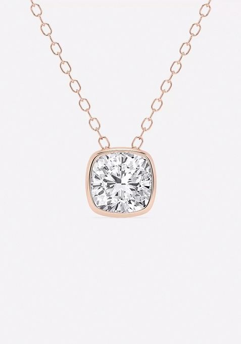 1 ctw Cushion Lab Grown Diamond Bezel Set Solitaire Pendant with Adjustable Chain