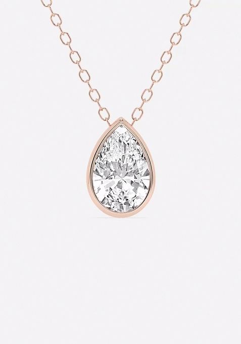 1 ctw Pear Lab Grown Diamond Bezel Set Solitaire Pendant with Adjustable Chain