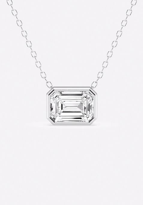 1 1/2 ctw Emerald Lab Grown Diamond East West Bezel Set Solitaire Pendant with Adjustable Chain