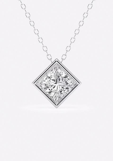  1 1/2 ctw Princess Lab Grown Diamond Bezel Set Solitaire Pendant with Adjustable Chain