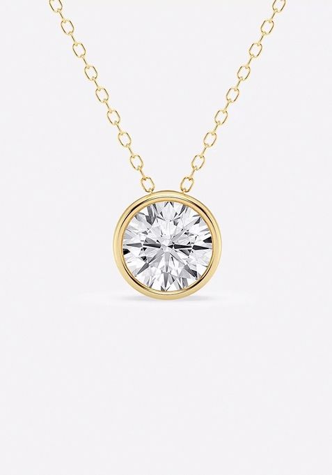 1 1/2 ctw Round Lab Grown Diamond Bezel Set Solitaire Pendant with Adjustable Chain