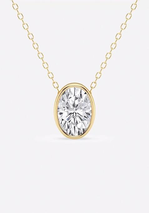  1 1/2 ctw Oval Lab Grown Diamond Bezel Set Solitaire Pendant with Adjustable Chain