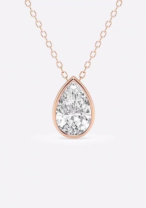 1 1/2 ctw Pear Lab Grown Diamond Bezel Set Solitaire Pendant with Adjustable Chain