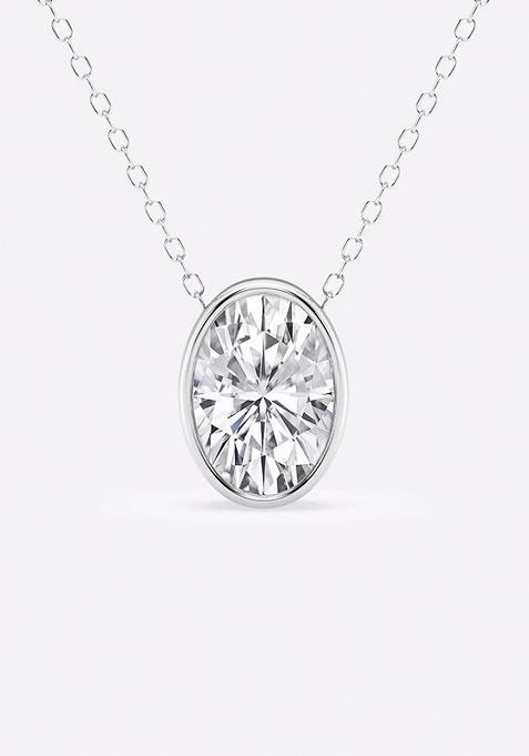2 ctw Oval Lab Grown Diamond Bezel Set Solitaire Pendant with Adjustable Chain