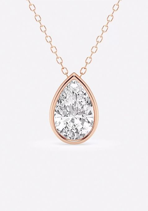 2 ctw Pear Lab Grown Diamond Bezel Set Solitaire Pendant with Adjustable Chain