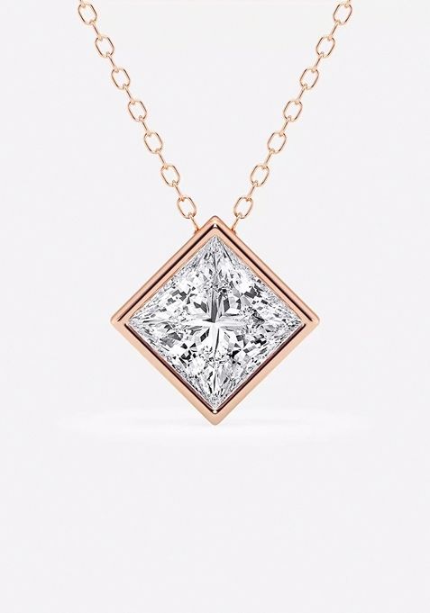 2 ctw Princess Lab Grown Diamond Bezel Set Solitaire Pendant with Adjustable Chain