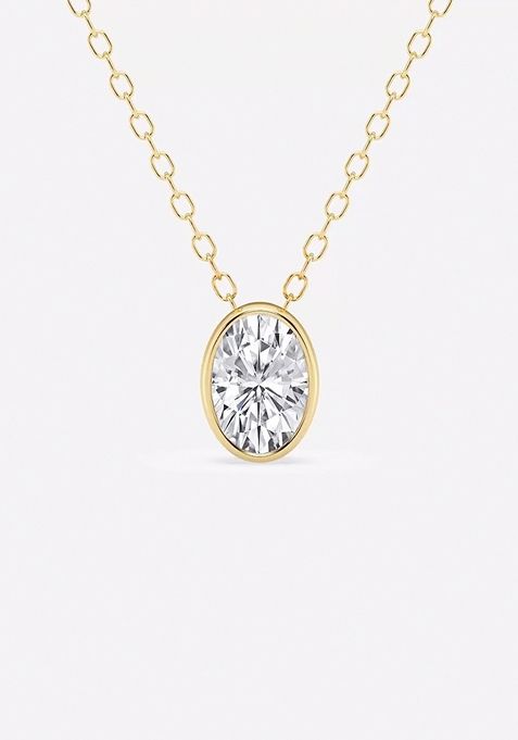 1/2 ctw Oval Lab Grown Diamond Bezel Set Solitaire Pendant with Adjustable Chain