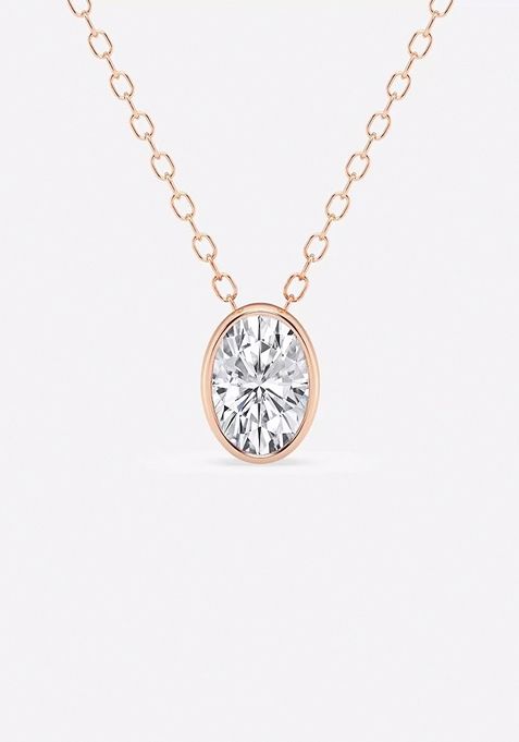 1/2 ctw Oval Lab Grown Diamond Bezel Set Solitaire Pendant with Adjustable Chain