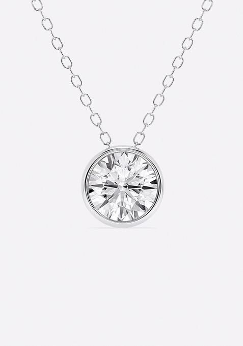 1 ctw Round Lab Grown Diamond Bezel Set Solitaire Pendant with Adjustable Chain