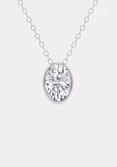 1 ctw Oval Lab Grown Diamond Bezel Set Solitaire Pendant with Adjustable Chain