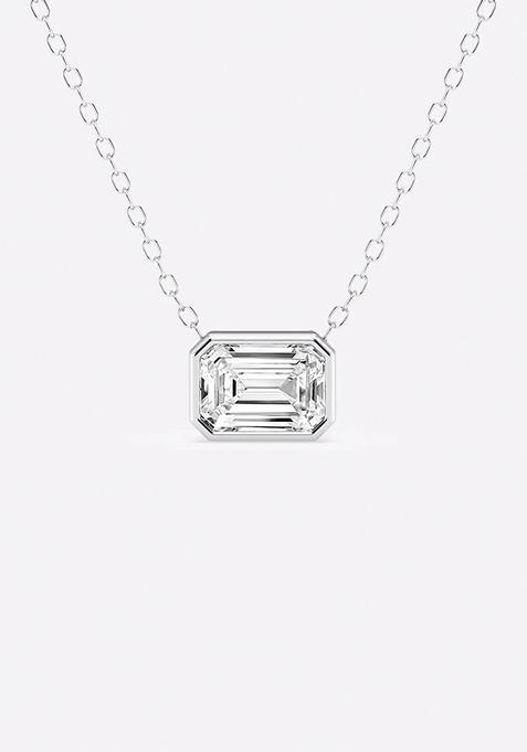 1 ctw Emerald Lab Grown Diamond East West Bezel Set Solitaire Pendant with Adjustable Chain