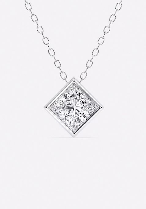 1 ctw Princess Lab Grown Diamond Bezel Set Solitaire Pendant with Adjustable Chain