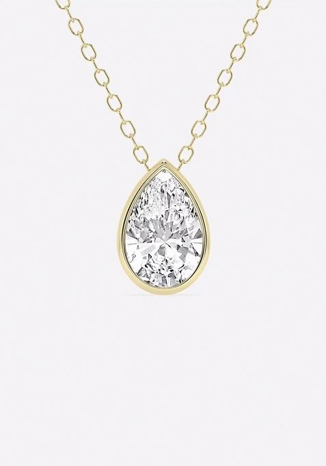 1 ctw Pear Lab Grown Diamond Bezel Set Solitaire Pendant with Adjustable Chain